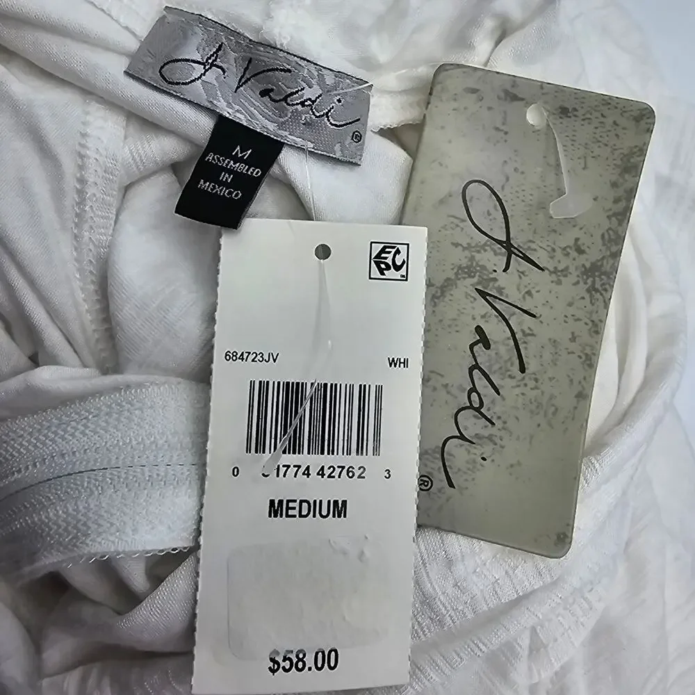 J Valdi Woman size M Kira Slub Sleeveless Full Zip Dress Swim Cover Up White NEW